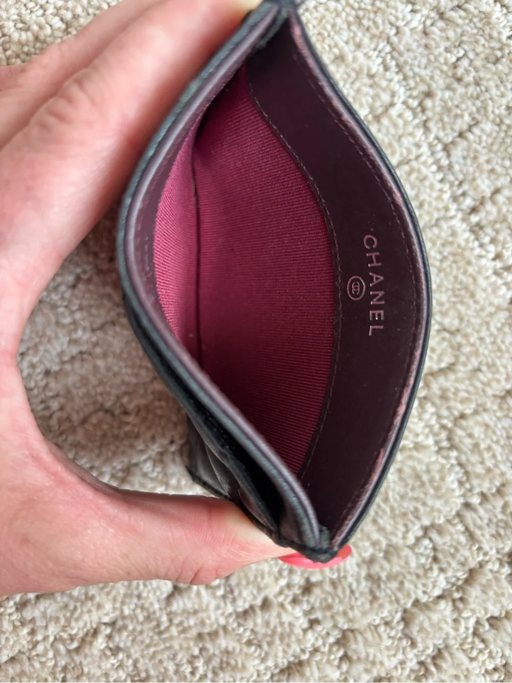 Chanel black lambskin card holder authentic.